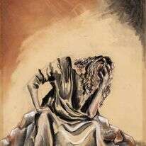 מראשית כתיבתו עסק עגנון בסיבת החורבן - מחלוקת ושנאת חינם. ציור: אלישבע אלן הורוביץ, פחם ואקריליק על נייר, 2017 . מתוך התערוכה "האמן שבתוכך" המוצגת בימים אלו בסינמטק ירושלים | באדיבות: סדן הפקת אמנות