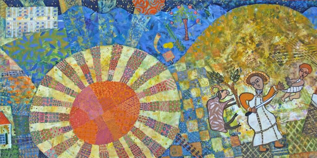 יצחק, אברהם והאיל הנאחז בסבך. ציור: חנן מזל, פרט מתוך "דממה ביזרעאל" 2017 .מתוך התערוכה "מולדת יחפה" שמוצגת עד ה19.9.10 בגלריית "קול האות", חוצות היוצר, ירושלים יצחק, אברהם והאיל הנאחז בסבך. ציור: חנן מזל, פרט מתוך "דממה ביזרעאל" 2017 .מתוך התערוכה "מולדת יחפה" שמוצגת עד ה19.9.10 בגלריית "קול האות", חוצות היוצר, ירושלים