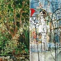 אנו כיצורי אנוש נרכין ראש, נקווה ונתפלל לטוב. ציור: ורד נחמני, שומקום. סבך קטן, דיפטיכון, 2005. מתוך התערוכה "ציור הוא בית", 2018. משכן לאמנות עין חרוד