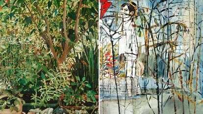 אנו כיצורי אנוש נרכין ראש, נקווה ונתפלל לטוב. ציור: ורד נחמני, שומקום. סבך קטן, דיפטיכון, 2005. מתוך התערוכה "ציור הוא בית", 2018. משכן לאמנות עין חרוד