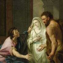 הפסיכולוג האמין ששפת הגוף של אלישה והציורים שציירה לפני הרצח - כמו הדיוקן העצמי "אלקסטיס" - יכולים ללמד על האמת שלה. הרקולס מונע את הקרבתה של אלקסטיס למען בעלה אדמטוס. ציור: יוהן היינריך טישיין, גרמניה, 1780 לערך. גלריה גרדה בסאנז', ברלין