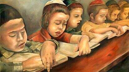 המדינה מציבה את דרישותיה החינוכיות כגוף שעיקרו הוא פיננסי. את הערכים יש להותיר לקהילות. ציור: מנוחה ינקלביץ, "תשב"ר", 2004