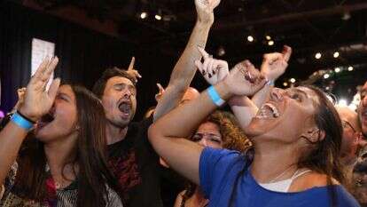 מטה כחול לבן עם פרסום תוצאות הבחירות. | AFP