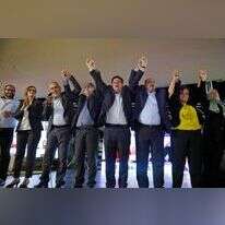 בכירי הרשימה המשותפת לאחר פרסום תוצאות המדגמים. | AFP