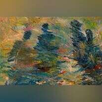 דיאלוג בין שני שופרות, שופר הא־ל ושופר האדם. מלינה גברעם, 'רואים שקוף', אקריליק על בד, 2018