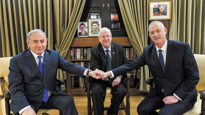 Netanyahu and Gantz at President's residence. Photo: Haim Zach, GPO