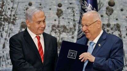 הנשיא ראובן ריבלין ובנימין נתניהו במסיבת עיתונאים, אתמול. | AFP