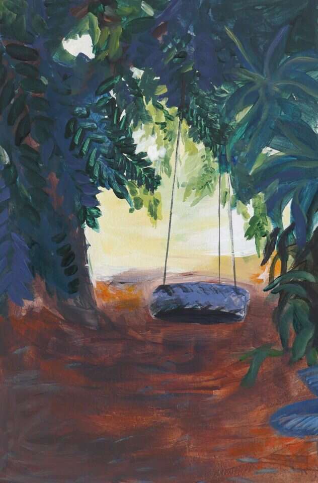 להביט על זולתנו בעין טובה. מה למעלה מה למטה, רק אני, אני ואתה. ציור: מוריה בכר, מאחורי הבית בדיזנגוף, אקריליק על נייר, 2018