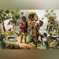 רובינזון קרוזו וששת, הדפס משנת 1875. | שאטרסטוק