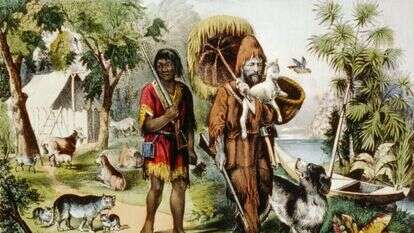 רובינזון קרוזו וששת, הדפס משנת 1875. | שאטרסטוק רובינזון קרוזו וששת, הדפס משנת 1875. | שאטרסטוק