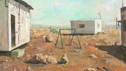 "הצלחנו להביא את השירה אל בית המדרש. אבל גם להביא את בית המדרש אל השירה". אילן ברוך, 'התנחלות', שמן על בד,2008 . | רן ארדא. אוסף נורית ויוני זלצמן