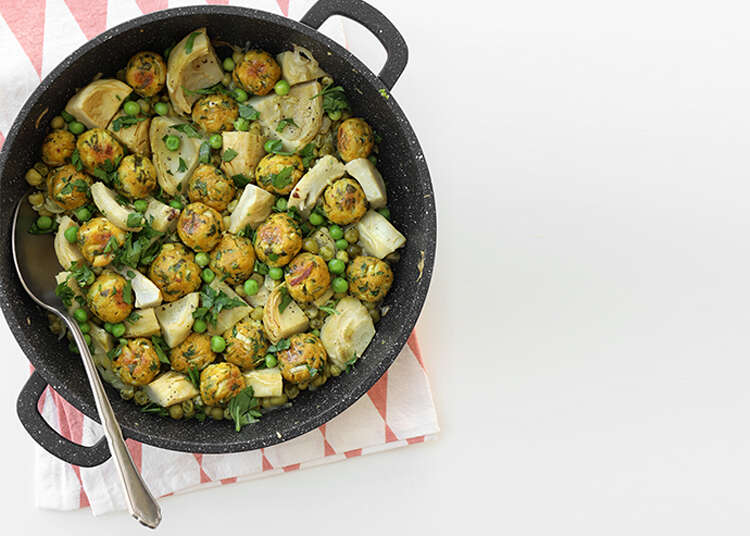 קציצות טופו עם אפונה וארטישוק. | אפרת ליכטנשטט