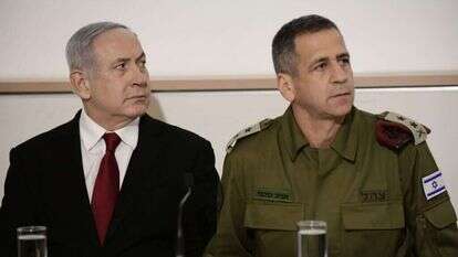 רה"מ בנימין נתניהו והרמטכ"ל אביב כוכבי, בהצהרות לתקשורת בקריה. | תומר נויברג, TPS