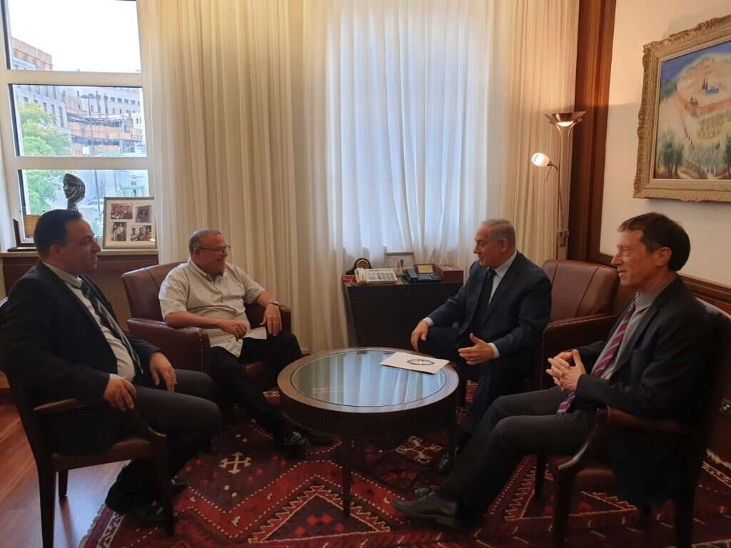 פרופ' אבי שמחון וראש הממשלה נתניהו בפגישה עם יו"ר ההסתדרות ארנון בן דוד