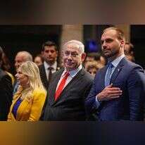 אדוארדו בולסונארו וראש הממשלה בנימין נתניהו בטקס פתיחת מרכז הסחר הברזילאי בירושלים. | AFP