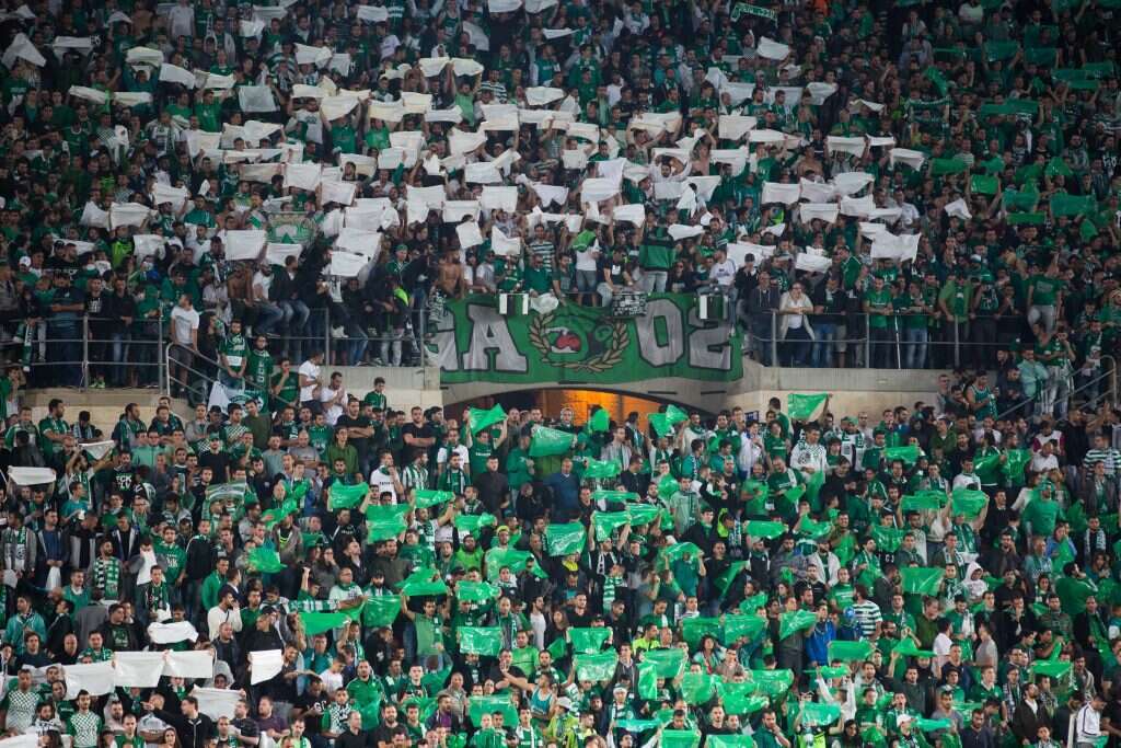 יציע טיפוסי של אוהדי מכבי חיפה. | יונתן זינדל, פלאש 90 יציע טיפוסי של אוהדי מכבי חיפה. | יונתן זינדל, פלאש 90