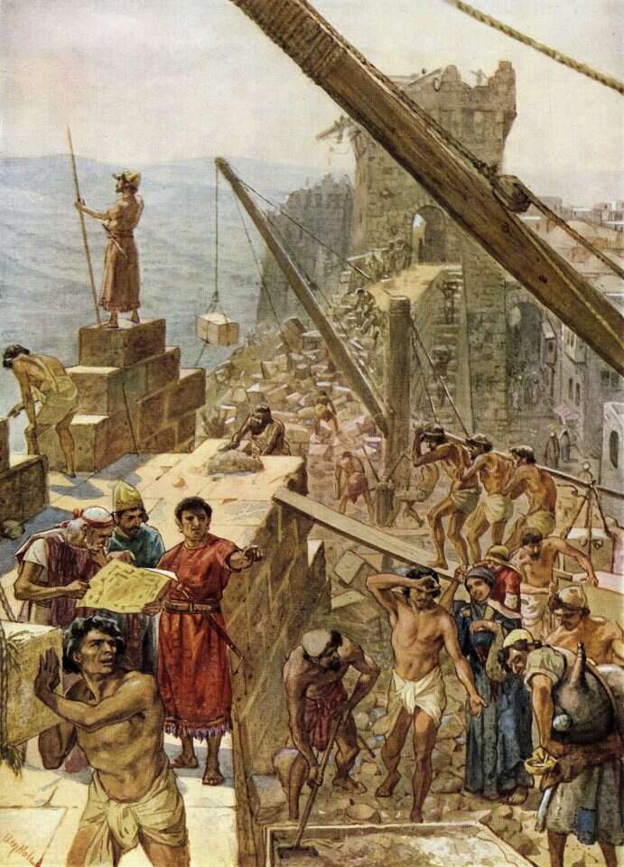 בניית חומת ירושלים בימי שיבת ציון, ויליאם הול. | גטי אימג'ס