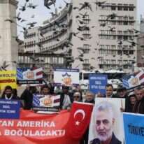 הפגנה באנקרה נגד ארה"ב וישראל, בעקבות חיסול סולימאני, השבוע. | EPA