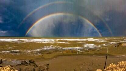 קשת כפולה מעל שמורת טבע ים גדור. | גיא לוויאן רשות הטבע והגנים