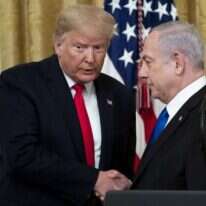 טראמפ ונתניהו בפרסום תוכנית השלום האמריקנית. | EPA