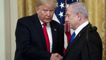 טראמפ ונתניהו בפרסום תוכנית השלום האמריקנית. | EPA