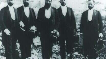 בודנהיימר (משמאל) עם הרצל בירושלים, 1900. | לע"מ