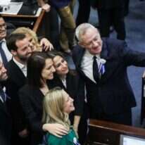 בני גנץ וחברי כנסת מכחול לבן. | נעם ריבקין פנטון פלאש90