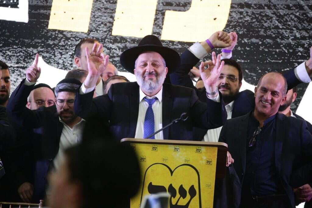 יו"ר ש"ס אריה דרעי בליל הבחירות האחרונות. | יהודה ולצר, TPS