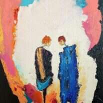 חשיבה מחודשת על מערכות היחסים של חיינו. ללה מיגירוב, Art of conversation , אקריליק, 2019 . | באדיבות: סדן הפקת אמנות