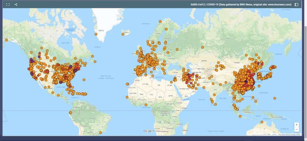 מעודכן לאורך כל היום. מפת התפשטות הקורונה באתר