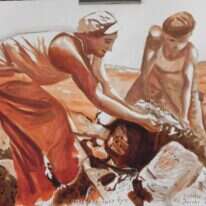 סיפורו של החלוץ שעזב את בית הוריו לטובת מעדר, מוצב לצד סיפורו של רבי אליעזר שעזב לטובת לימוד התורה. אלחנן יעקובוביץ, 'סיקול אבנים בכפר עציון 1943 ', 2016