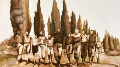 תהילה וולפסטל, ילדי טהרן בחוות הלימוד בירושלים 1943 , דיו צבעוני על נייר, 2019