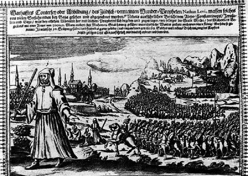 ציפייה לגאולה. איור של נתן העזתי מוביל את עם ישראל, ובו עשרת השבטים האבודים, לארץ המובטחת