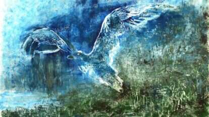 התובנות ההיסטוריות מוגשות מתוך הסתכלות-על רחבה ביותר ממעוף הציפור. ליאורה שחם, ללא שם, שמן על בד, 2019