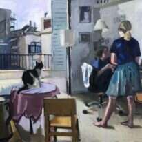 הגעגוע אל הבית שלא היה ימשיך להתקיים כמו גחלת לוחשת בתחתית הבטן. נטליה זורבובה, "בנות", 2017 . מתוך התערוכה "דְיֶּבוֹצְ'קִי" במוזיאון הרצליה לאמנות עכשווית