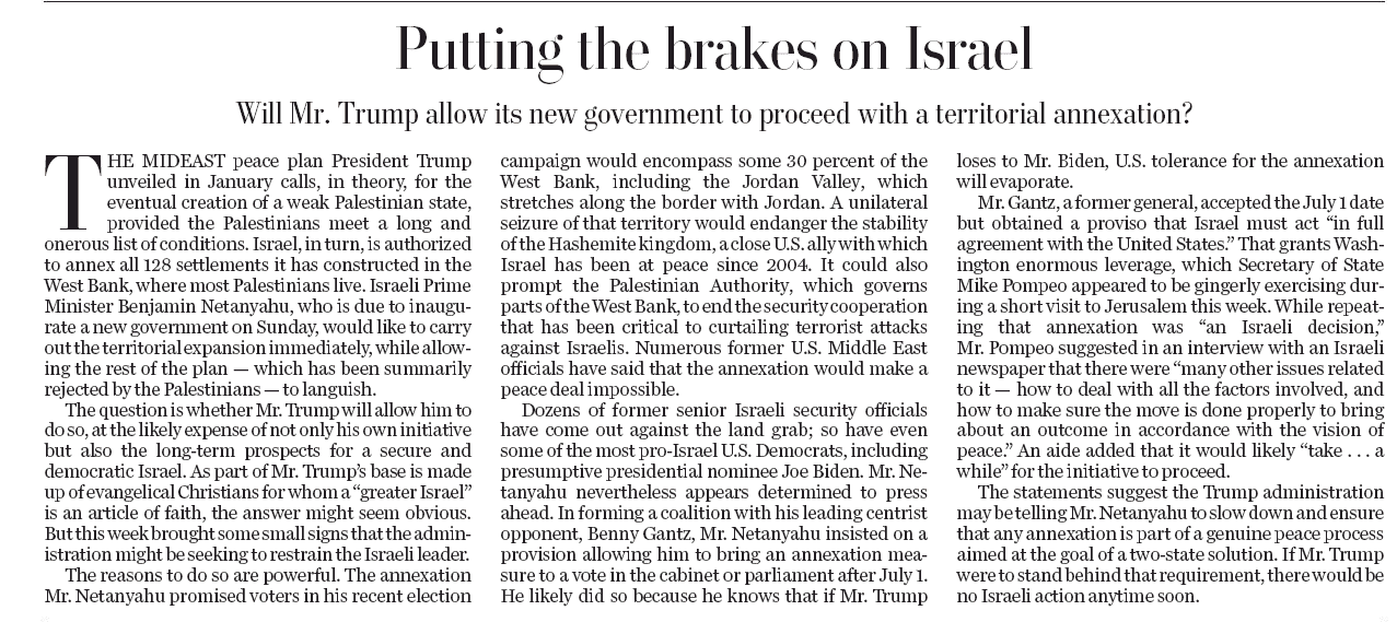 מאמר מערכת בוושינגטון פוסט