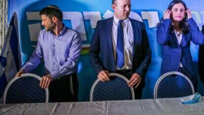 שקד, בנט וסמוטריץ' במסיבת עיתונאים. | אורן בן חקון