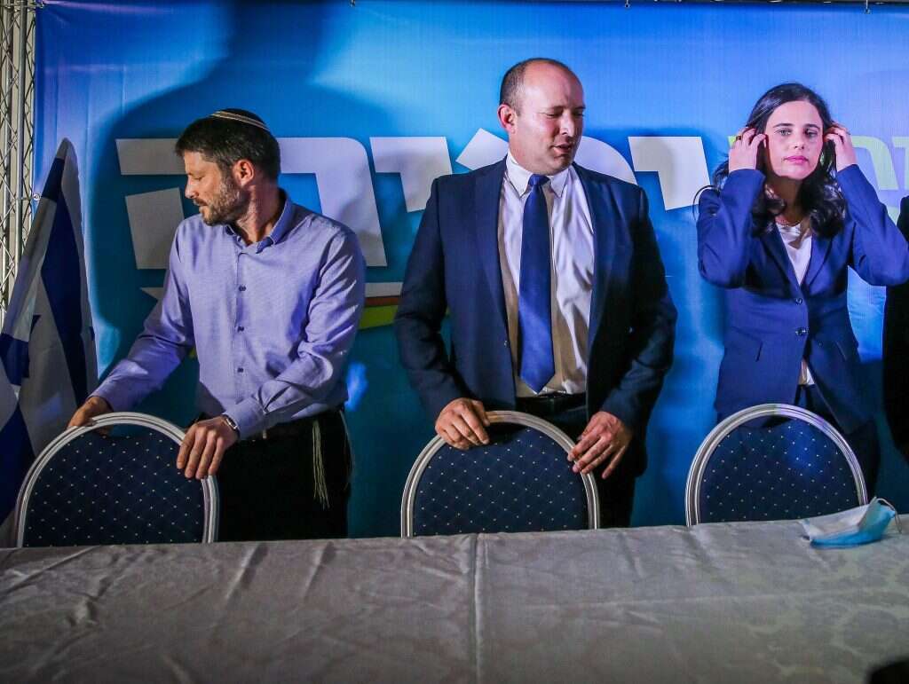 שקד, בנט וסמוטריץ' במסיבת עיתונאים. | אורן בן חקון