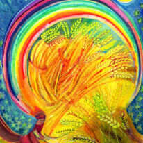 חנה הלן רוזנברג, "הלקט של רות", אקריליק ודיו, 2016 . מוצג בתערוכת יחיד במוזיאון היכל שלמה בירושלים