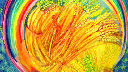 חנה הלן רוזנברג, "הלקט של רות", אקריליק ודיו, 2016 . מוצג בתערוכת יחיד במוזיאון היכל שלמה בירושלים