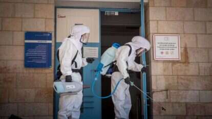 חיטוי בגימנסיה העברית ברחביה, שלשום. | יונתן זינדל, פלאש 90