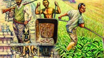 סאגה הלקוחה מהמיתוסים על החלוצים שנכדיהם נופלים לידיו של מחזיר בתשובה ירושלמי יונתן טל, אנדרטה לראשוני החלוצים בעמק, שמן על בד, 2018