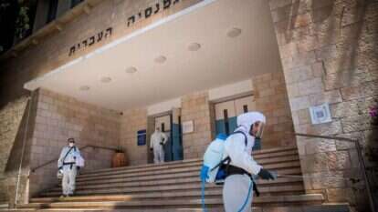 חיטוי בגימנסיה העברית ברחביה, שלשום. | יונתן זינדל, פלאש 90