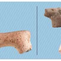 שברי צלמיות סוסים, אריה וציפור שנמצאו בעפר הר הבית. | מיזם סינון עפר הר הבית