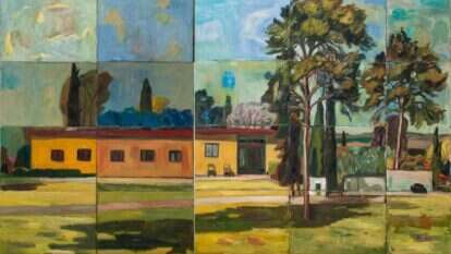 "אני מבקש להציע שפת אמונה עתיקה־חדשה שתהלום את היהדות הנולדת ועתידה־להיות, גם בארץ וגם בתפוצות". מיכאל קובנר, "בית אבות בגלאון", שמן על בד, 2015. מתוך התערוכה "מראות כפולי אפיק" במשכן לאמנות עין חרוד "אני מבקש להציע שפת אמונה עתיקה־חדשה שתהלום את היהדות הנולדת ועתידה־להיות, גם בארץ וגם בתפוצות". מיכאל קובנר, "בית אבות בגלאון", שמן על בד, 2015. מתוך התערוכה "מראות כפולי אפיק" במשכן לאמנות עין חרוד