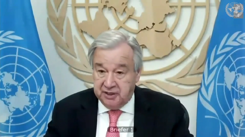 מזכ"ל האו"ם אנטוניו גוטרש. | מסך מתוך הדיון במועצת האו"ם אתמול