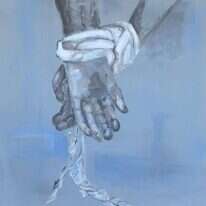 מיכל שיין, ידיים קשורות, אקריליק על בד, 2019