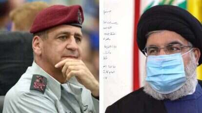 חסן נסראללה והרמטכ"ל אביב כוכבי. צילומים: AFP, דודו גרינשפן