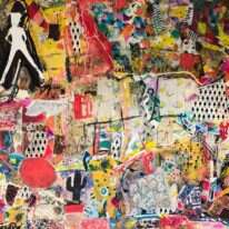 "חלומותינו פשוטים הם ושטחיים... את הדברים הפנטסטיים ביותר חוויתי במציאות". מיכל רוטמן לאור, " DIVIDE AND RULE", טכניקה מעורבת, אקריליק, קולאז', טושים, 2019