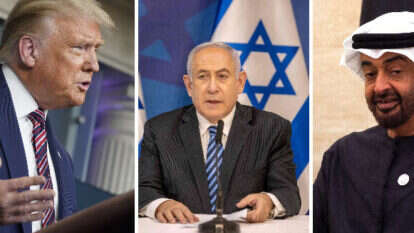 מוחמד בין זאיד, נתניהו וטראמפ. צילומים: EPA, AFP